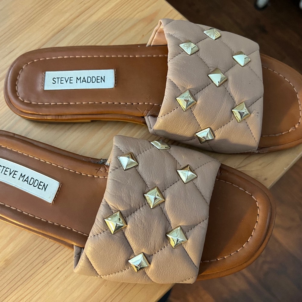 Steve madden studded slide sandals nude leather 6.5